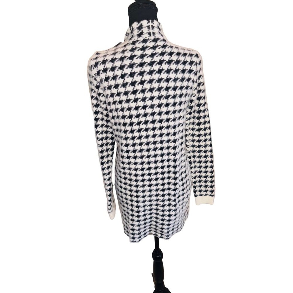 Houndstooth Long Open Soft FleCardigan Sweater By Cyrus Black White - Medium Siz - Picture 3 of 11